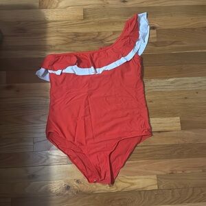 One shoulder ruffle one peice